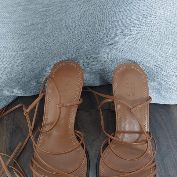 🍋🍊ASOS Waterlily Tie Leg Mid Heeled Sandals In Tan🍋🍊 - Picture 6 of 8